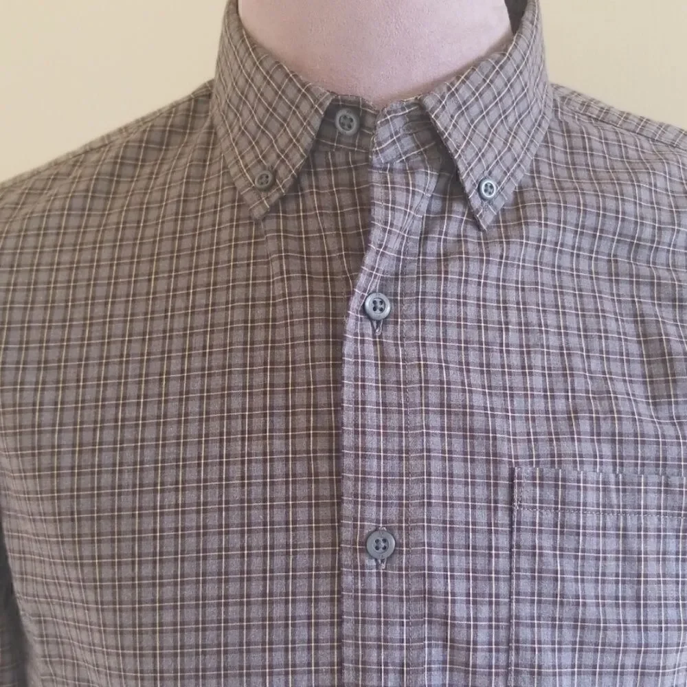 Banana Republic Grey Shirt, Burg/Yellow Plaid